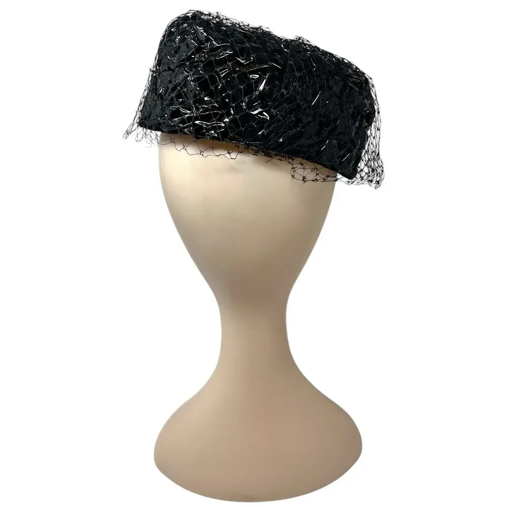 Vintage 60s Pillbox Hat Black Veil Mod Goth Old Money Cocktail - Picture 4 of 8